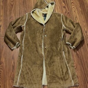Ralph Lauren Brown Leather Label Vintage Faux Suede and Fur Lined Y2K Long Coat